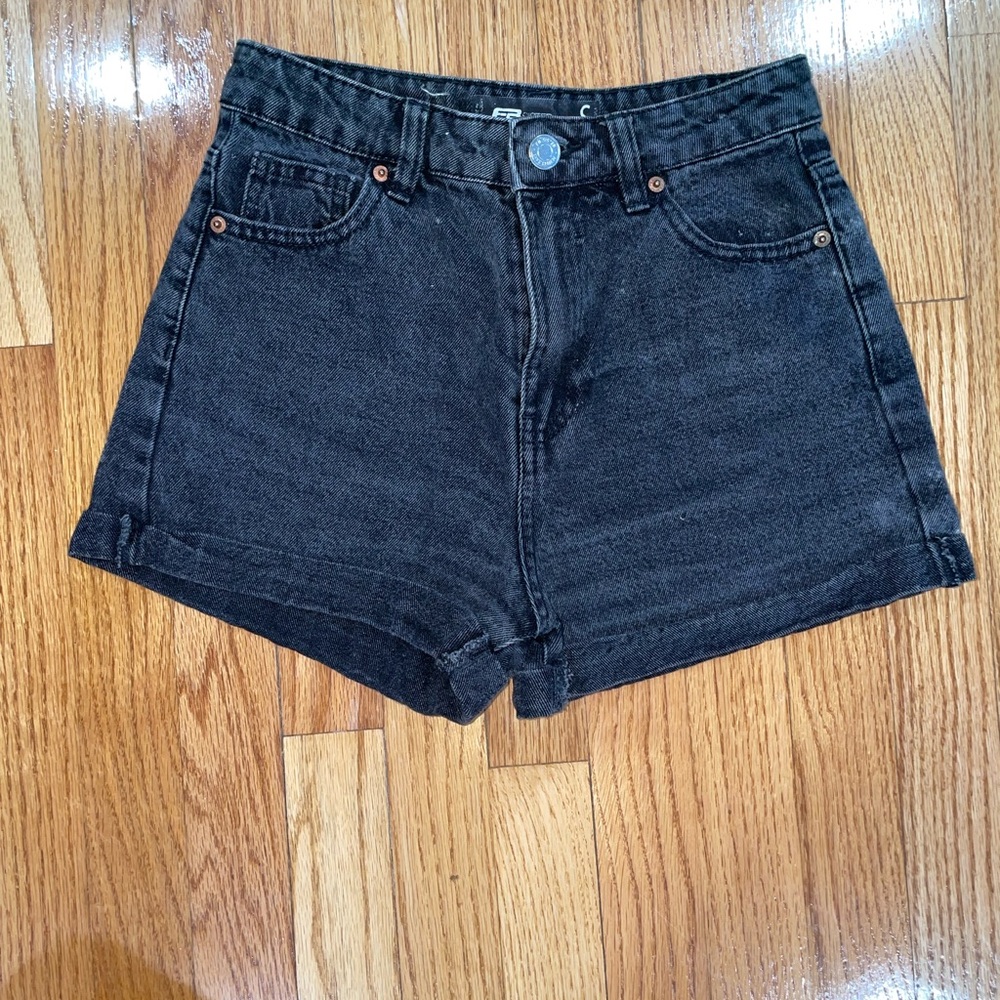 Black washed denim shorts